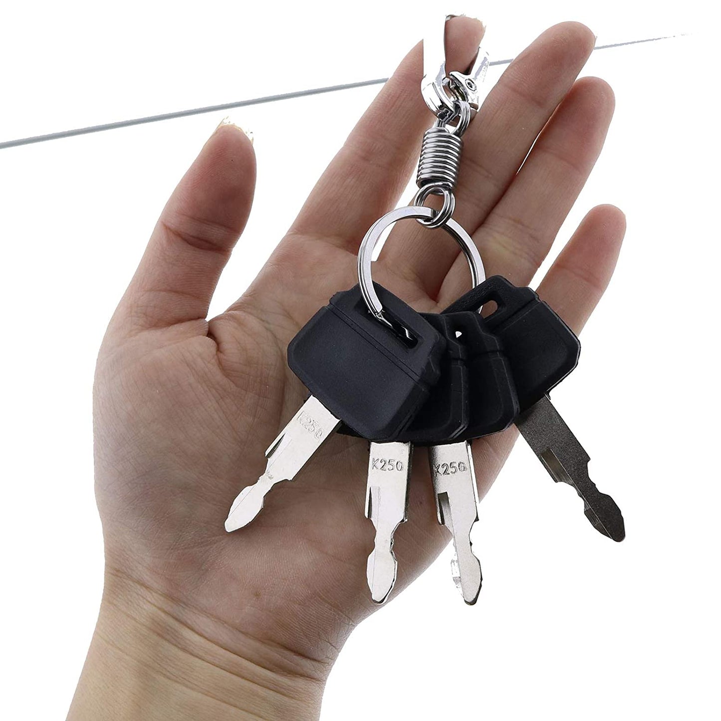 4X Heavy Equipment Ignition Keys #K250 2420WL2420 with Key Chain Compatible with Kobelco New Holland Case Yutani Excavators Kawasaki Loader