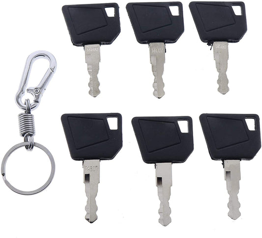 6X Ignition Keys #14607 with Key Chain 701/45501 333/Y1374 331/26790 for JCB 3CX Bomag Dynapac Terex Vibromax NH Ford Moxy Wacker Neuson Hamm Volvo Mini Excavator Bomag Cat New Holland